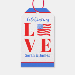 LOVE Watercolor American Flag NAME Bridal  Gift Tags