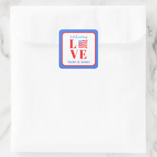 LOVE Watercolor American Flag NAME Bridal  Square Sticker