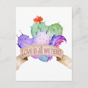 Love Watercolor Cacti Postcard