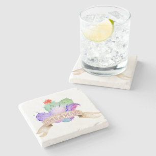Love Watercolor Cacti Stone Coaster