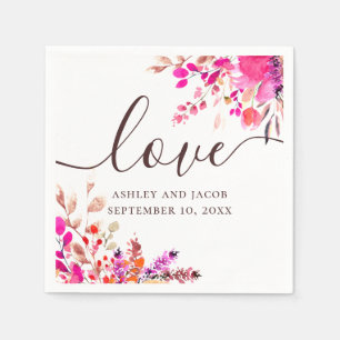 Love. Watercolor pink floral garden script wedding Napkin