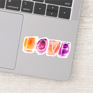 LOVE Watercolor Purple Orange Custom Cut Sticker