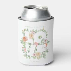 LOVE Watercolor Roses and Greenery Spring Wedding Can Cooler