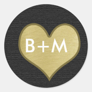 love wedding heart black&gold  classic round sticker