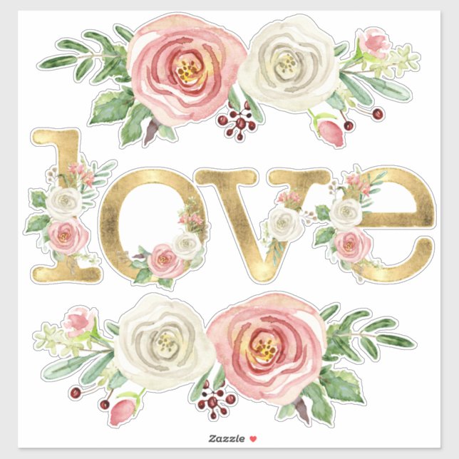 Love Wedding Honeymoon Watercolor Floral w Gold (Sheet)