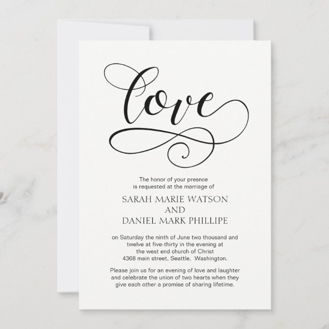 Love Wedding Typography Elegant Script  Invitation (Front)
