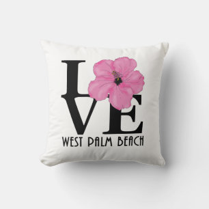 LOVE West Palm Beach Florida Pink Hibiscus Cushion