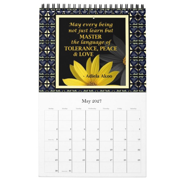 LOVE What U're Doing Calendar by Poet Adiela Akoo (May 2027)