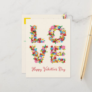 LOVE Whimsical Colourful Spring Flowers Thank You Postcard