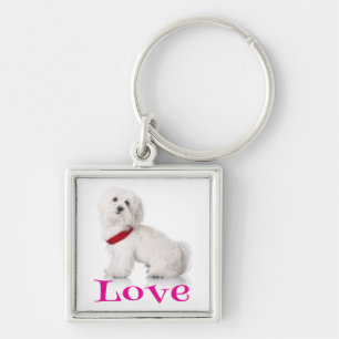 Love White Bichon Frise Puppy Dog Keychain