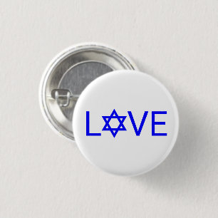 Love white blue Star of David typography modern 3 Cm Round Badge