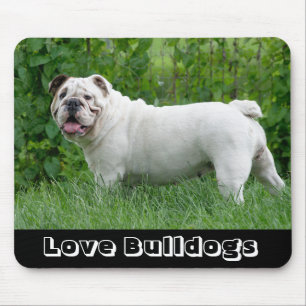 Love White Englsh Bulldog Pup in Grass Mouse Pad