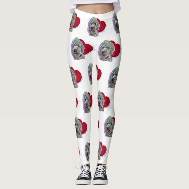 Love White Goldendoodle PopArt with Heart Leggings (Front)