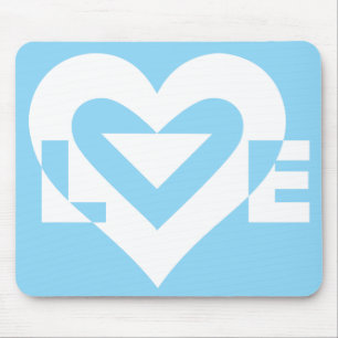 Love White on Blue Mouse Pad