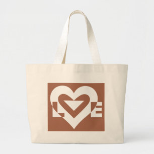 Love White on Brown Large Tote Bag