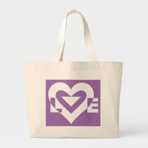 Love White on Purple Large Tote Bag