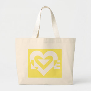Love White on Yellow Large Tote Bag