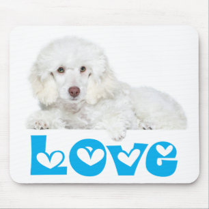 Love White Poodle Puppy Dog Hearts Mousepad