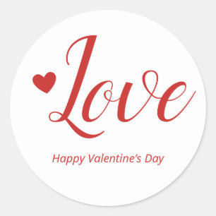 Love White Red Happy Valentine’s Day Classic Round Sticker