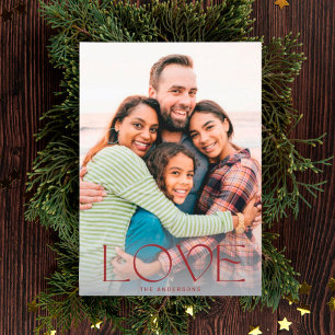 LOVE White & Red Light Overlay Photo Modern Holiday Card