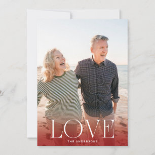 LOVE White & Red Overlay Photo Modern Holiday Card