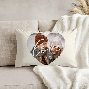 Love White Script Heart Photo Ivory Lumbar Cushion