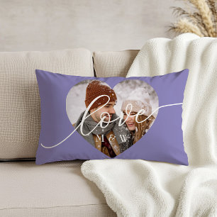 Love White Script Heart Photo Lavender Lumbar Cushion