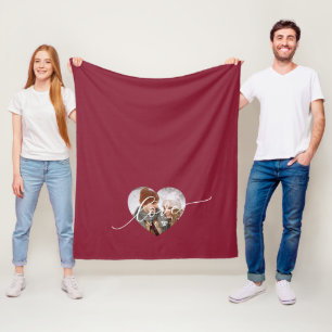 Love White Script Heart Photo Red Fleece Blanket