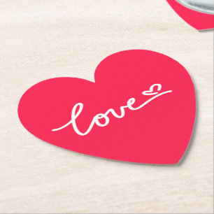 Love white text on pink paper coaster
