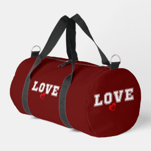 Love White Typography And Simple Red Heart Duffle Bag