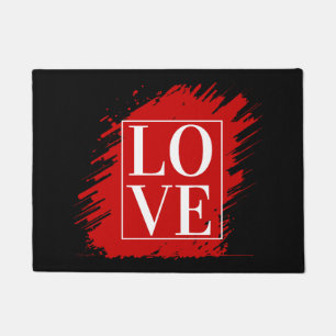 LOVE WHITE TYPOGRAPHY RED ART DOORMAT