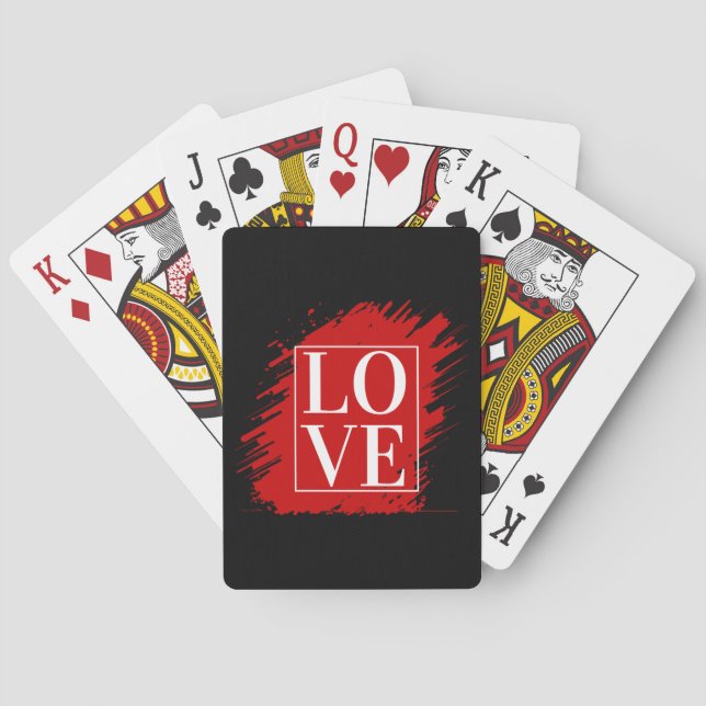 LOVE WHITE TYPOGRAPHY RED ART PLAYING CARDS (Back)