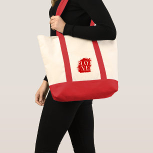 LOVE WHITE TYPOGRAPHY RED ART TOTE BAG