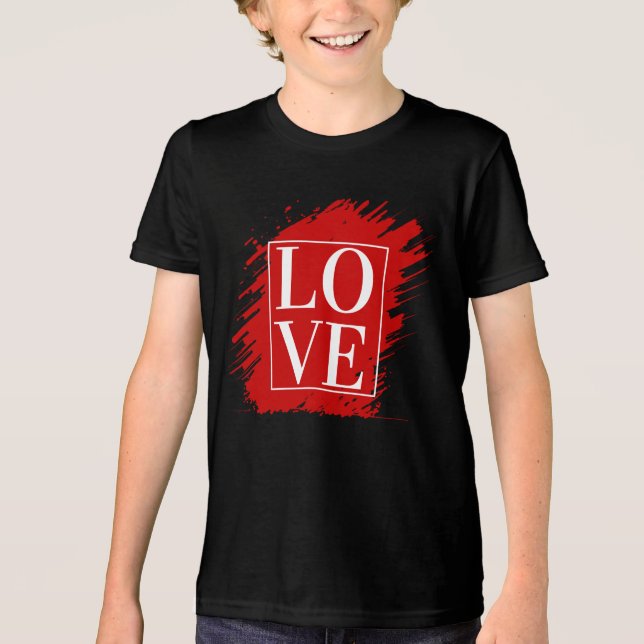 LOVE WHITE TYPOGRAPHY RED ART Tri-Blend SHIRT (Front)