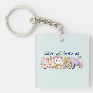 Love Will Keep Us Warm    Adorable Unicorn Winter Key Ring