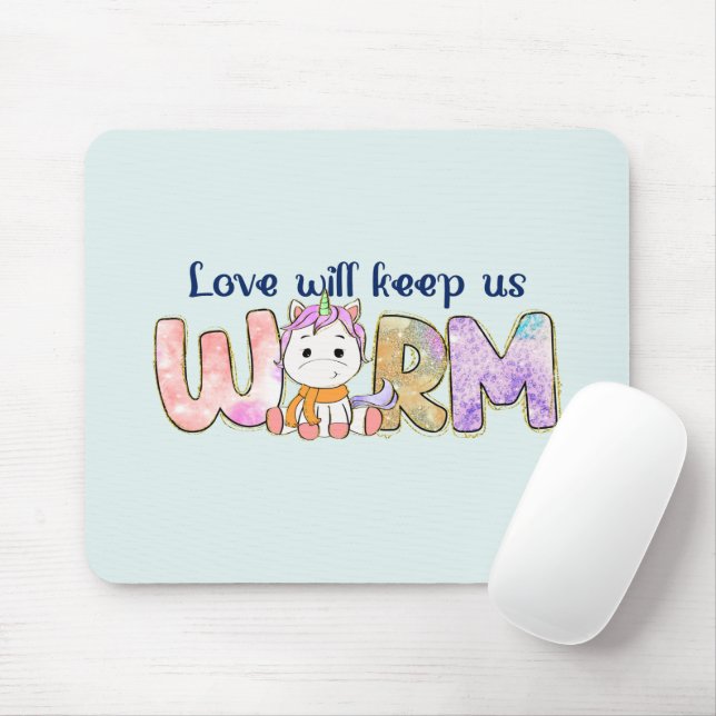 Love Will Keep Us Warm | Unicorn Winter Mouse Pad (With Mouse)