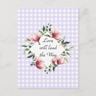 Love will Lead the Way Purple Gingham Postcard