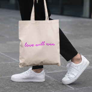 Love Will Win   Neon Pink Modern Minimalist Slogan Tote Bag