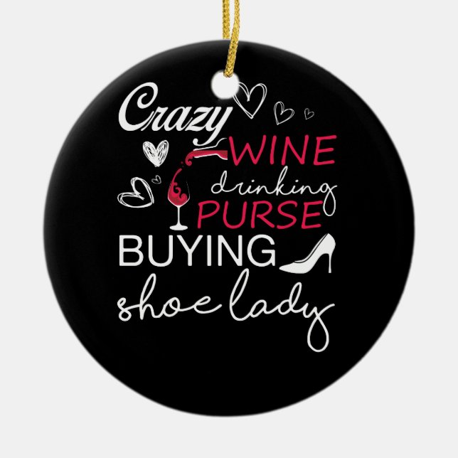 Love Wine Purses and Shoes Ceramic Tree Decoration (Front)