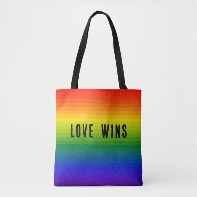 Love Wins. Love is Love Rainbow Gradient Stripes Tote Bag (Front)