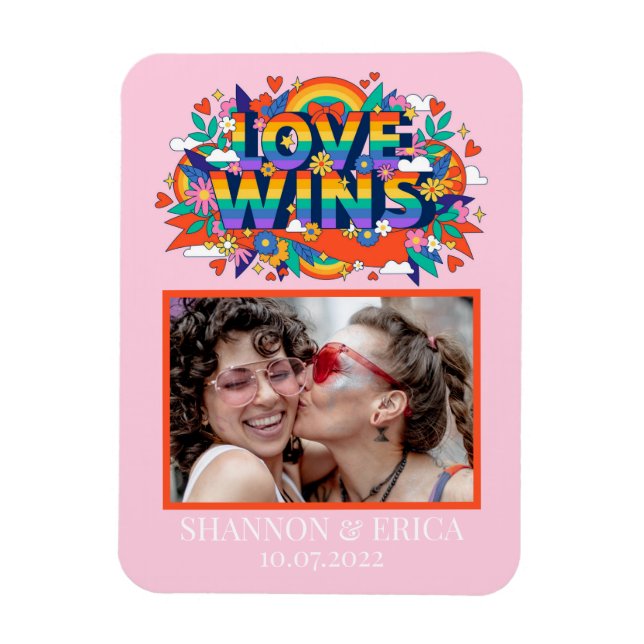 Love Wins Pride LGBTQ Collage Rainbow Announcement Magnet (Vertical)