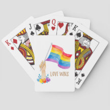 Love Wins Rainbow Flag Floral Playing Cards