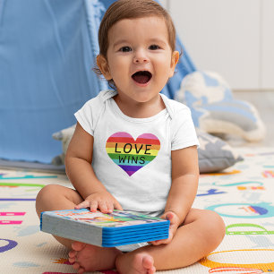 Love Wins Rainbow Heart Baby White Bodysuit