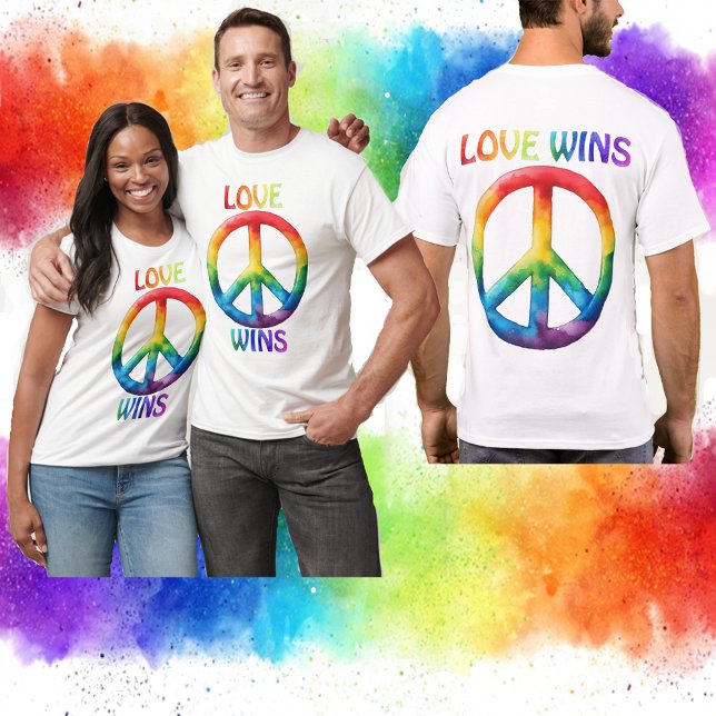 Love wins Rainbow Peace Sign T-Shirt (Part of our Pride collection! Love Wins t-shirts with rainbow peace signs on teh front and back!)
