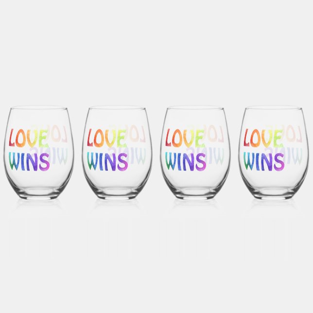 Love Wins Rainbow Stemless Wine Glass (Front)