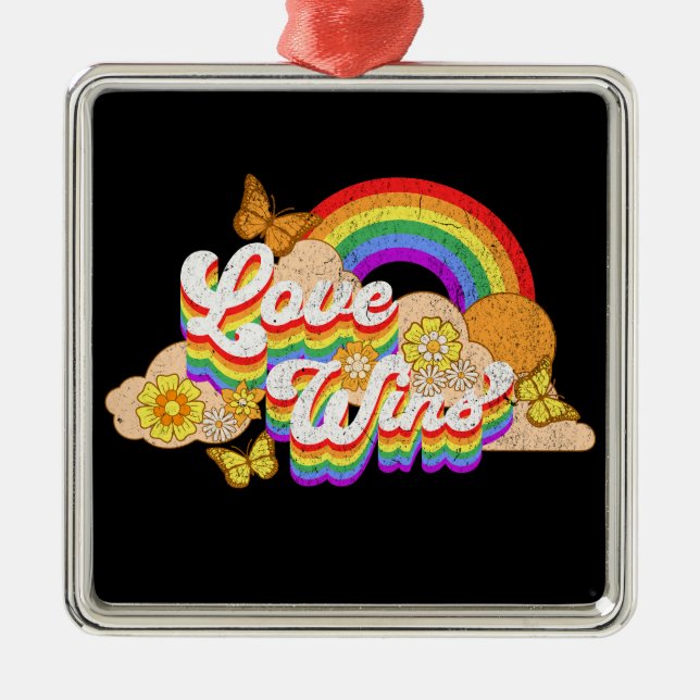 Love wins text design metal tree decoration (Front)