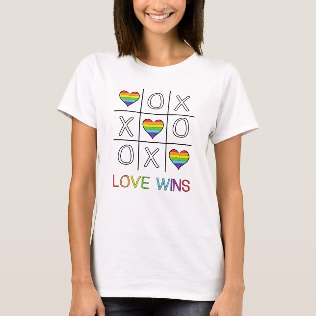 Love wins tic tac toe rainbow gay pride hearts  T-Shirt (Front)