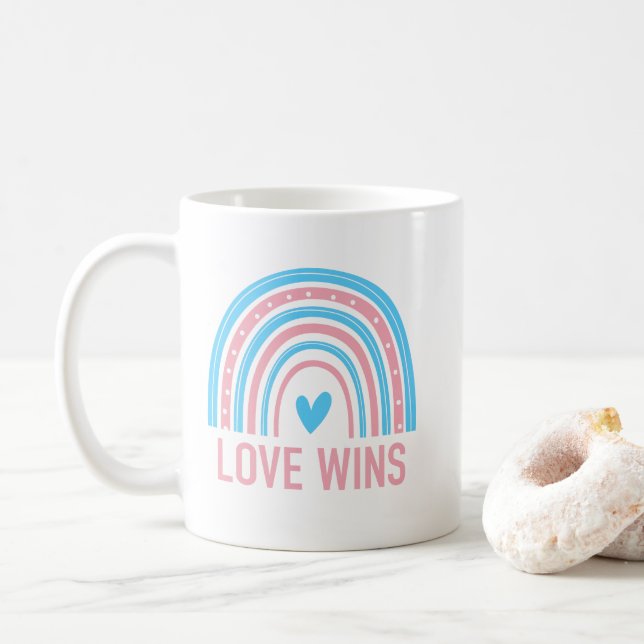 Love Wins  Transgender Rainbow  Coffee Mug (With Donut)