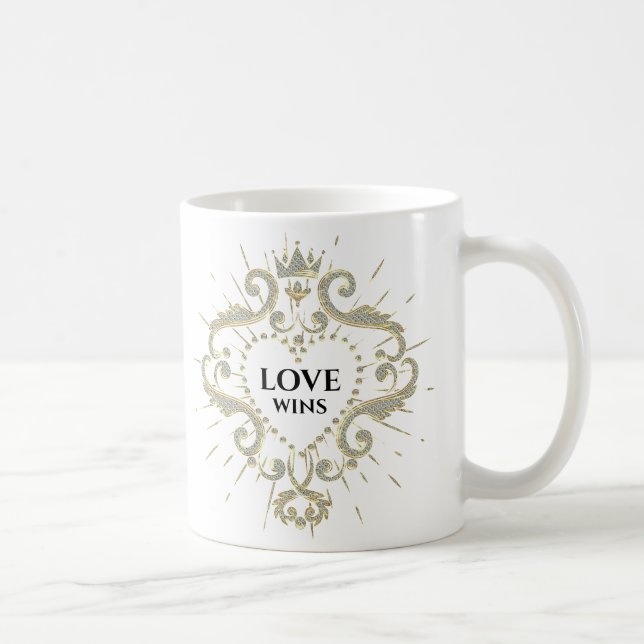 Love Wins Valentines Glittering Crown Frame Coffee Mug (Right)