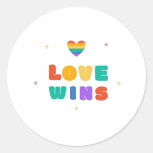 Love Wins with a Rainbow Heart  Classic Round Sticker